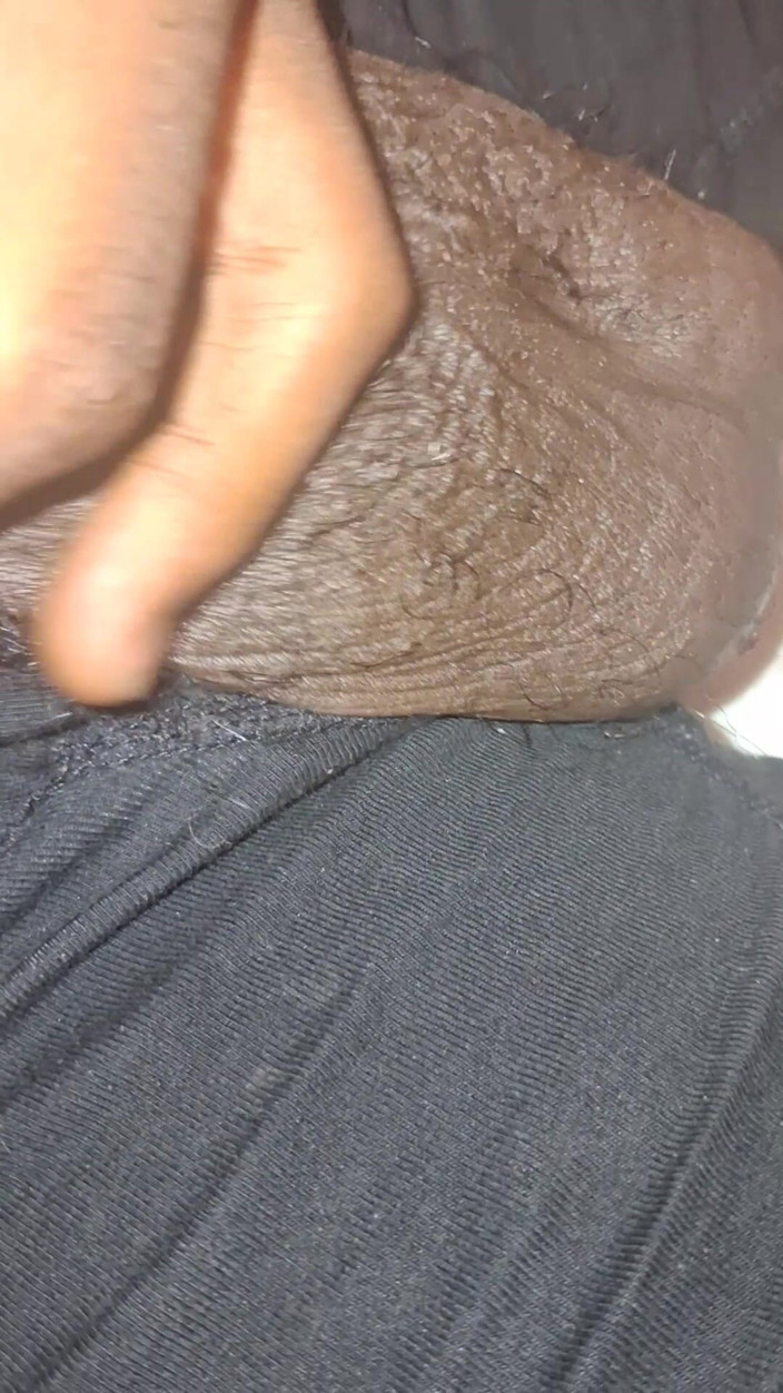 Chocolate Meat Stick: Stroking Big Black Uncut Dick Through Underwear