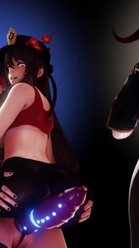 Hutao X Beidou Strap on Sex Genshin Impact Dragon Dildo Bad Dragon