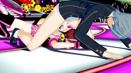 Rise Kujikawa fingrar hennes fitta på scenen innan hon ger Yu Narukami en stor avsugning - Persona 4 Hentai.