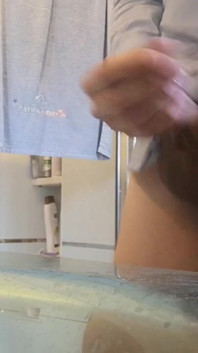 Quick Bathroom Sink Jerkoff with Huge Load of Cum
