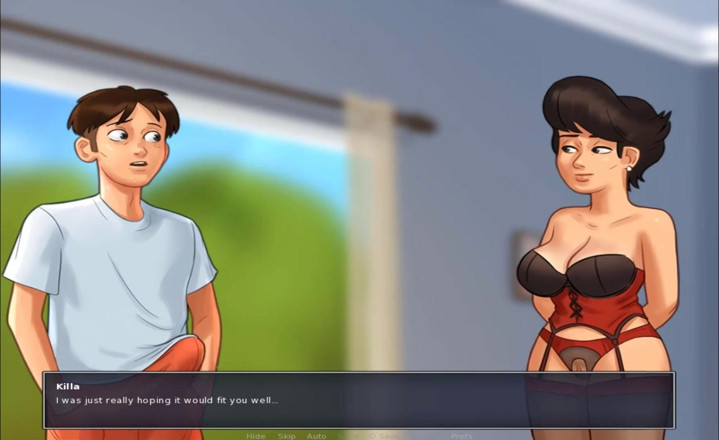 Hentai World: Summertime saga - Helen and red corset fetish