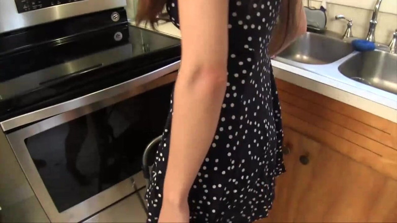 Eros POV - Liberated Eye: Sexy brunette teen sucks her stepfather's cock in the kitchen