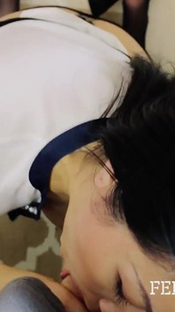Asian Housewife Jackie Lin Give Mailman a Blowjob