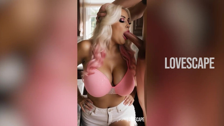 Lovescape: Huge-tit blond milf goes feral - krämig explosion finish (ai generated)