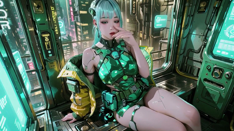 Seraphina Vale: The Green Armored Girl! Silver-haired Valkyrie Kneeling and Glancing Back,...
