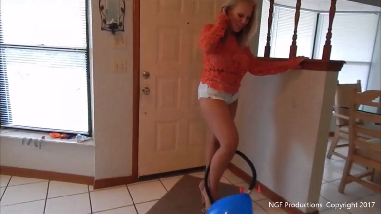 Nasty Girlfriends: Pop balloons in sexy mules with simulated cumshot