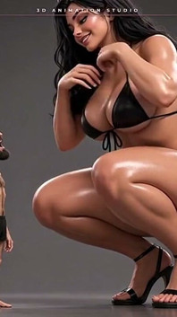 She-diavolo gigante si spoglia in topless per il suo piccolo uomo barbuto - le bacia il tacco alto