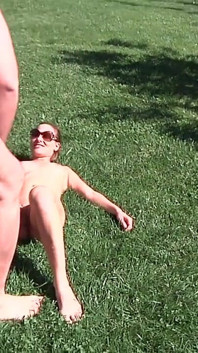 Guy with Mask Pisses on Skinny Brunette and Then Fingers Her and She Blows His Cock