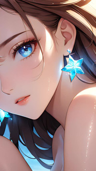Cosmic Serenity: seorang wanita muda yang cantik dengan Stardust pada pipinya