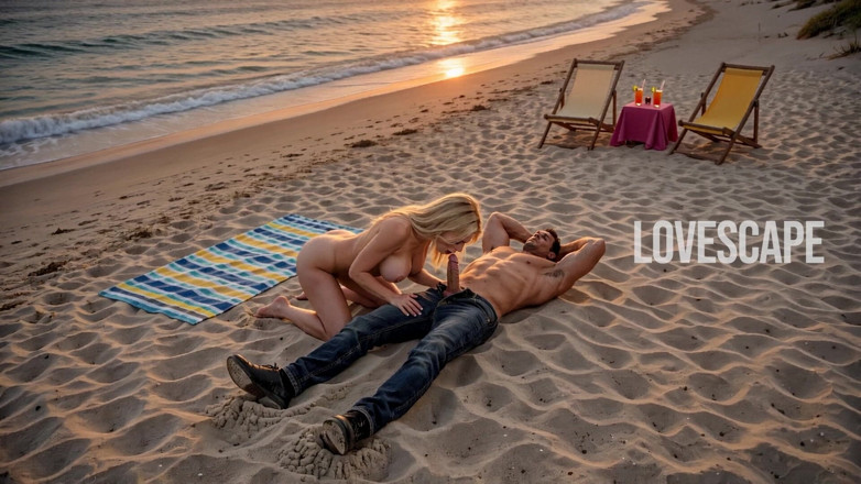 Lovescape: Blonde Sucks Cock on the Beach (ai)