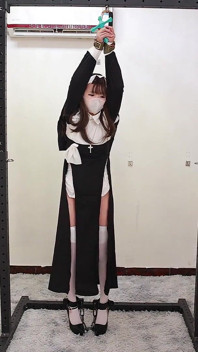 The Girlfriend Role-plays a Nun, Handcuffed and Shackled, Bound to an Iron Frame