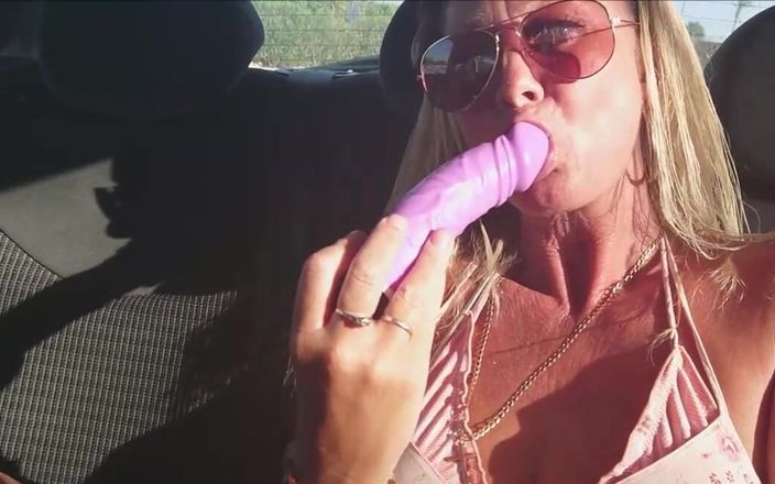 Gspot Productions: Fucking a dildo in the backseat of a car parked...