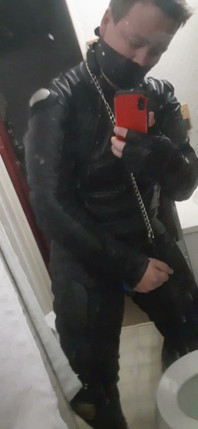 Leather Biker Jerking off in Leather Suit