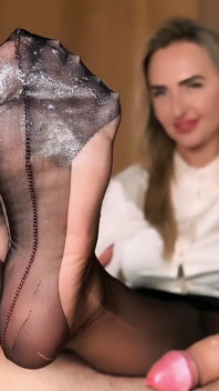 Nylon Footjob, Handjob and Cum on Stocking Feet