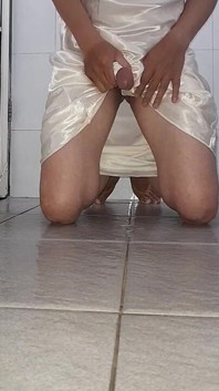 Satin White Long Lingerie Fetish Cum