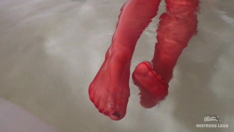 Mistress Legs: Relax and watch my red nylon toes wiggling