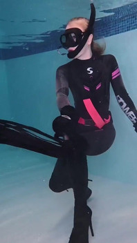 Underwater Wetsuit Dominatrix Tease in Heels