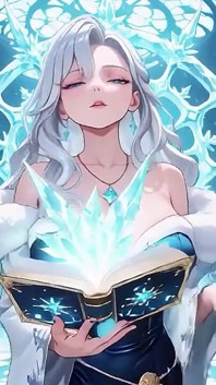 Ice Mage dai capelli argentati in una Sala crystal! Casting magico mentre sembra facile freddo, eppure le sue labbra tremano