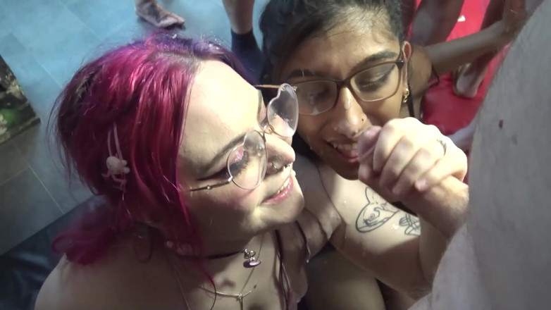 100% Amateur Gangbang and Bukkake from the UK!: Three Stunning Chicks Sharing Ever Cock in the Room
