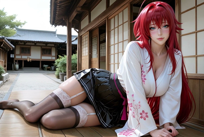 Hentoria: Rias Gremory de meia e quimono para a versão IA...