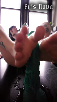 Wet Dildo Foot Job and Self Face Fuck