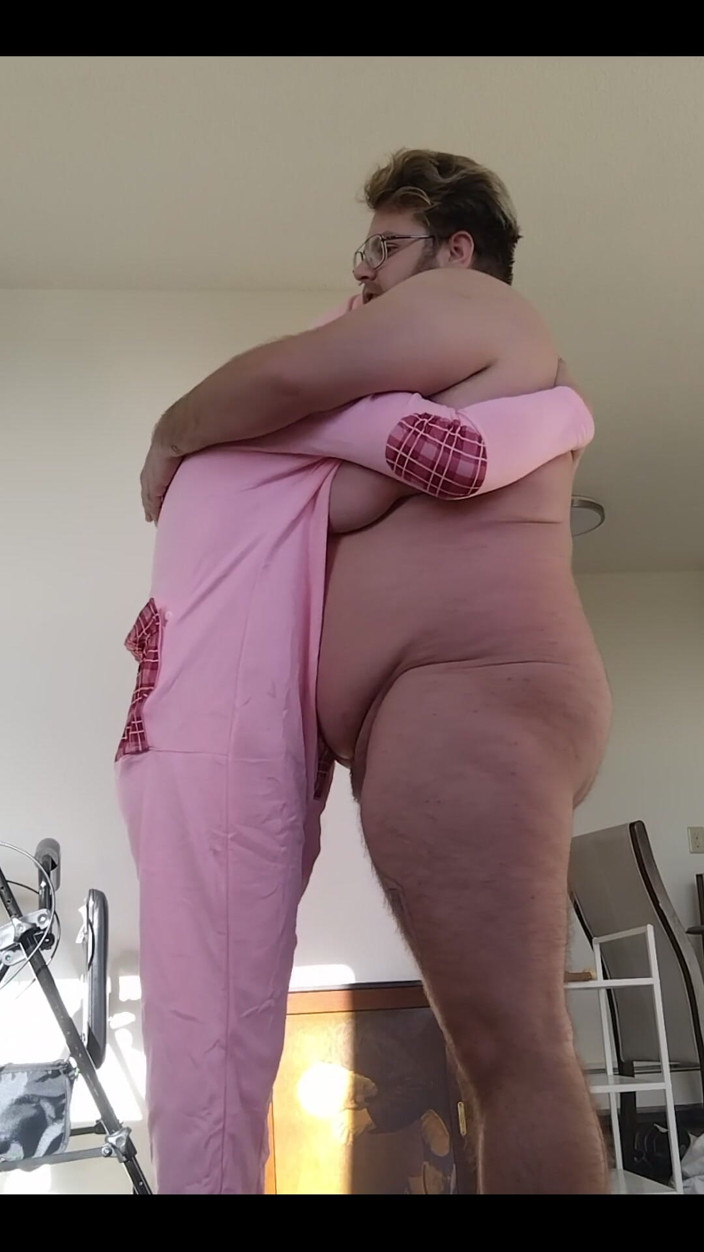 LilTaste: Transwoman Opening One-piece Pink Rabbit Pajamas Bodysuit with Button-up Buttflap...