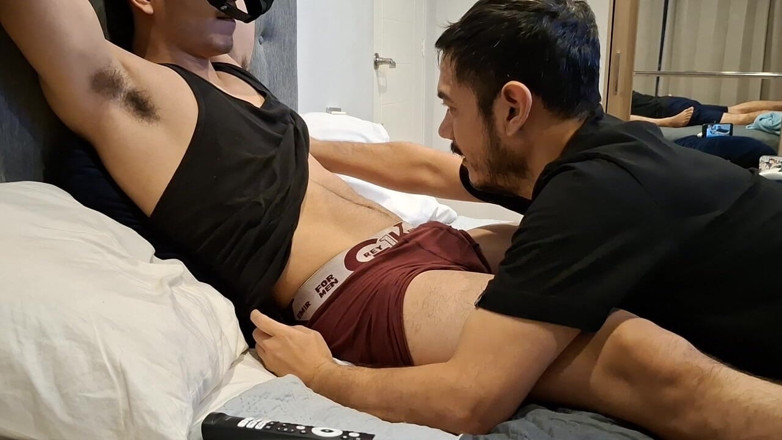 Bare skin man: Lying in Bed, Feeling Her Suck Him Non-stop.