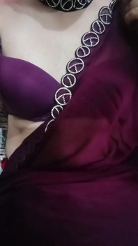 Indian Crossdresser Gaurisissy Feeling Horny in Purple Saree Looking and Fucking Like a Housewife