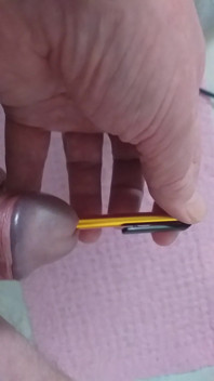 Stepdaddy Stands on the Toilet and Plays with His Penis but a Pen