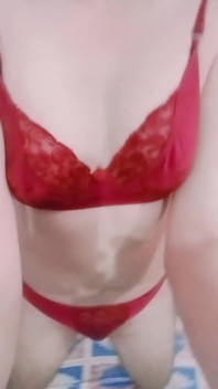 Indian Gay Crossdresser Gaurisissy in Red Bra Panty Honeymoon Set Getting Fucked