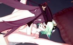 Hu Tao strapon follando sucrose doggystyle contra una pared - Genshin impact hentai