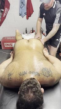 Locker Room Rubdown Ends with His Load Down Throat