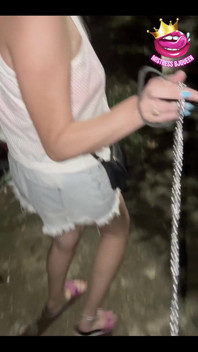 Late Night Stroll with My Locked Chastity Subs Caged Cock Exposed and on a Leash