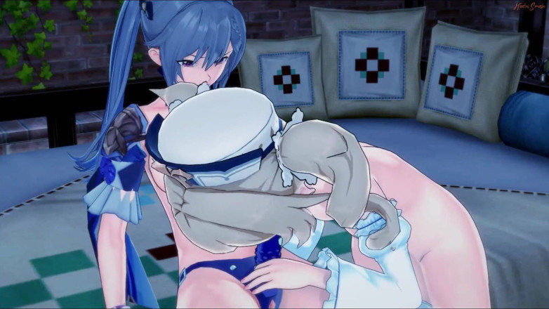 Hentai Smash: Barbara, infirmière mignonne, se fait baiser par Keqing avec un...