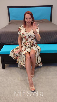 Long Floral Dress, White Toes and Tan Mule Heels Try on