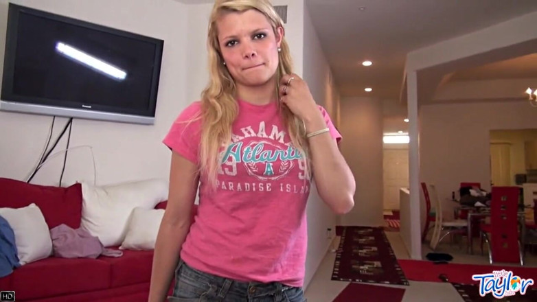 Little Taylor: Slutty Little Taylor sucks off her camera guy's huge white...