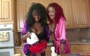 Pussy Land: Lesbian ebony chicks playing with cream and sugar