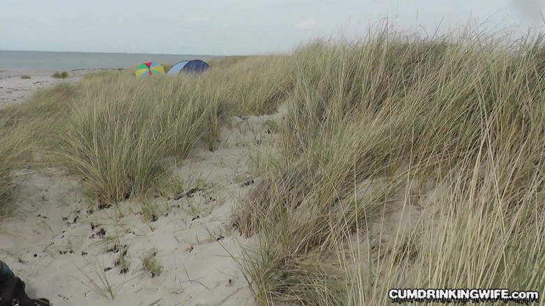 Cumdrinking Wife: Slut wife gang bang on the beach