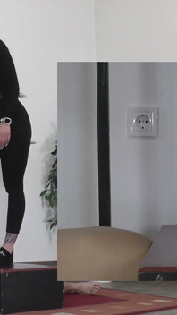 Bà chủ cleo trong vớ puma giẫm đạp nô lệ của mình để đạt cực khoái pp
