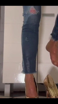 Desperate Wetting My Jeans and Super Gold Highheels - Full Video More Than 10 Minutes Only for Subscribers