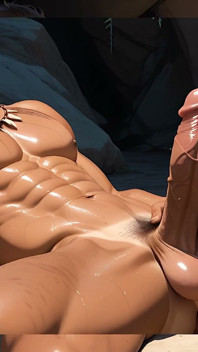 Rock climber solo sprider precum över kuk