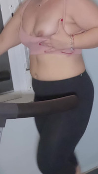 PAWG Girl with Big Ass Doing Treadmill While Her Tits Bouncing, Hot Wife Showing Her Tits in Gym