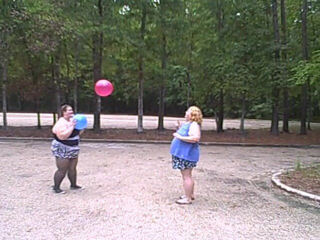 BBW nurse Vicki adventures with friends: BBW gals play volley ball with balloons