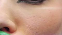 Green Minty Lipstick Glossy Pouty Bimbo Kisses 4K Ultra HD