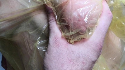 Bouncy Tits Action: Tits wrapped in foil and squeezing it