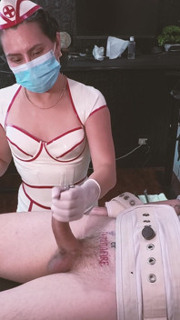 Latex Nurse Dominafire Sounds & Milks Bound Slave in Segufix