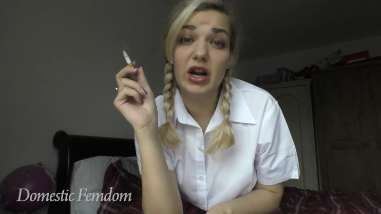 Domestic femdom: Barefoot Bully turns you into human ashtray
