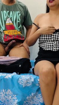 Stepmother Helped Her Stepson Quickly Cum in Her Panties Before Work