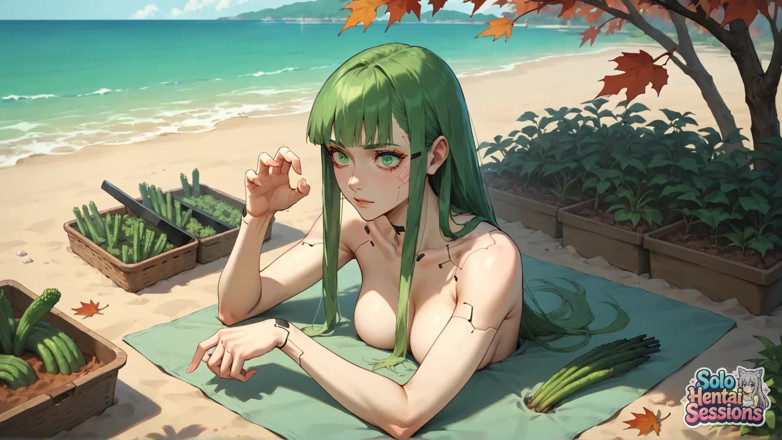 Solo Hentai Sessions: Na plaży zielona bogini popijająca pocieszenie