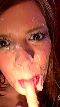 Brunette Slut Gets Massive Facial in Ggg Bukkake